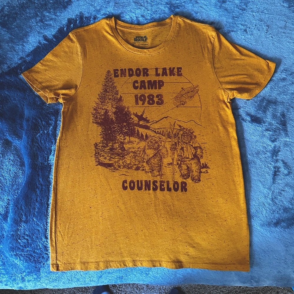 VINTAGE STAR WARS Endor Lake Camp T-Shirt. Orange Size Small.